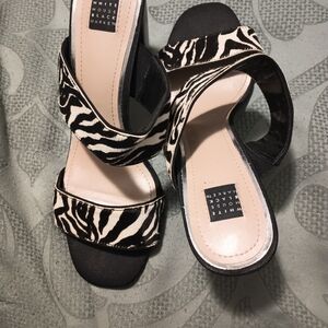 White House Black Market Black and White Zebra Slide Heels